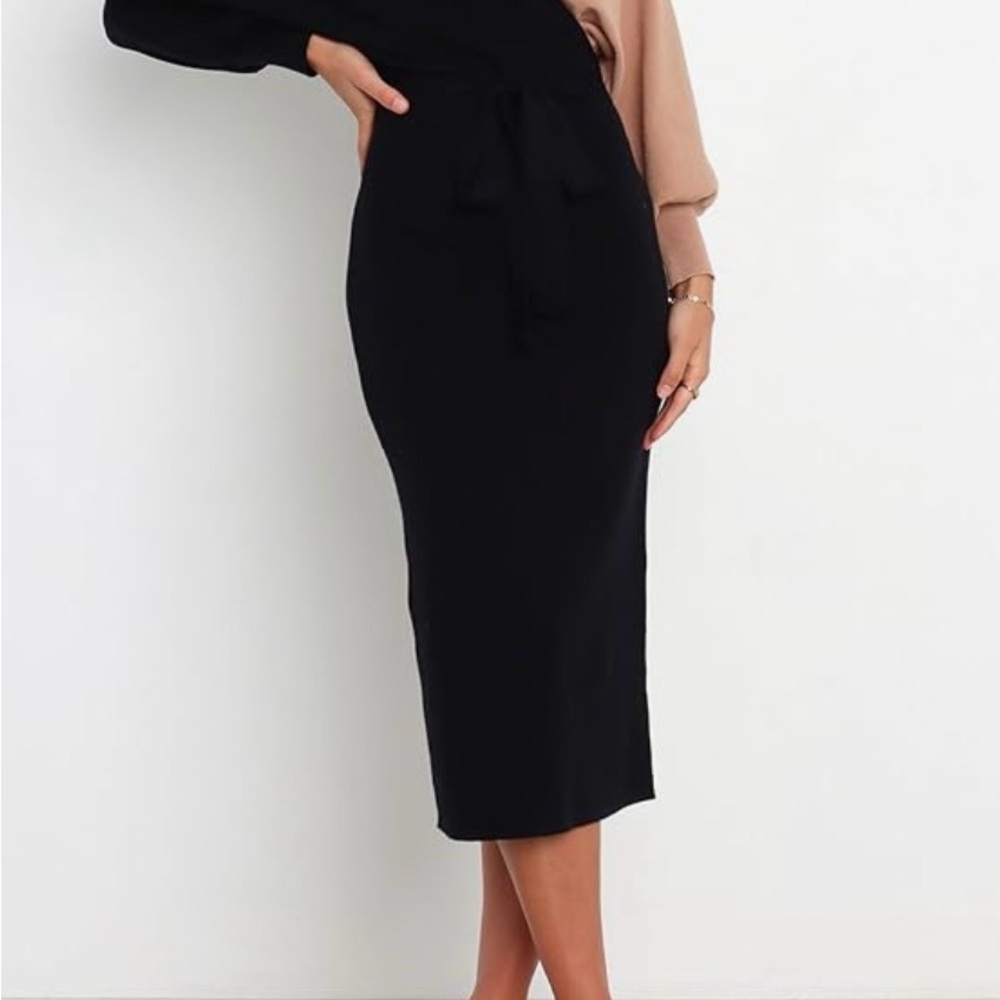 Petal & Pup Black Tie Front Pencil Midi Skirt